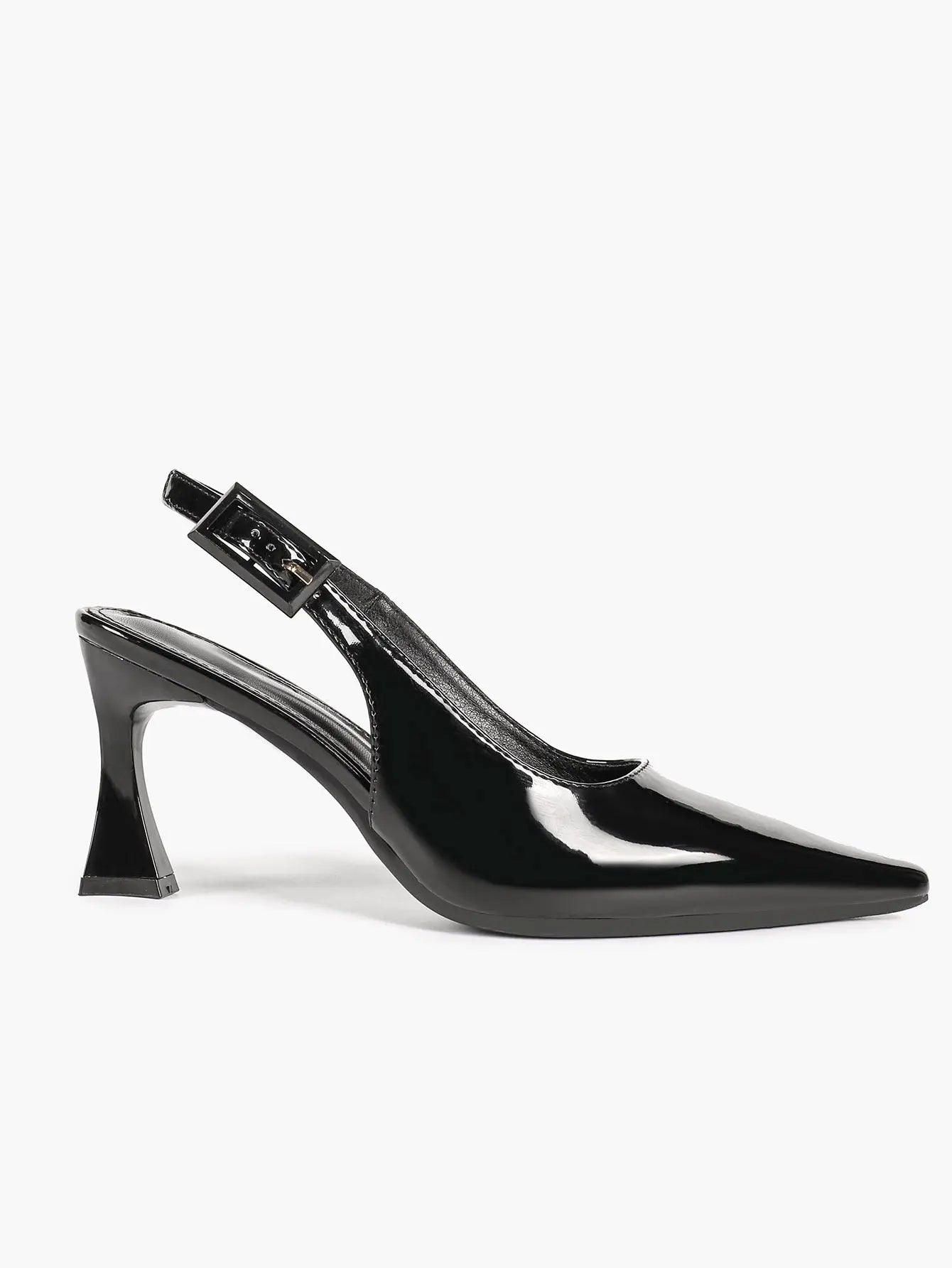 Women's Pointed Toe Slingback Pumps Patent Leather Chunky High Heels Dress Shoes with Adjustable Buckle Strap YISHIFAN
