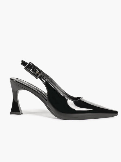 Women's Pointed Toe Slingback Pumps Patent Leather Chunky High Heels Dress Shoes with Adjustable Buckle Strap YISHIFAN