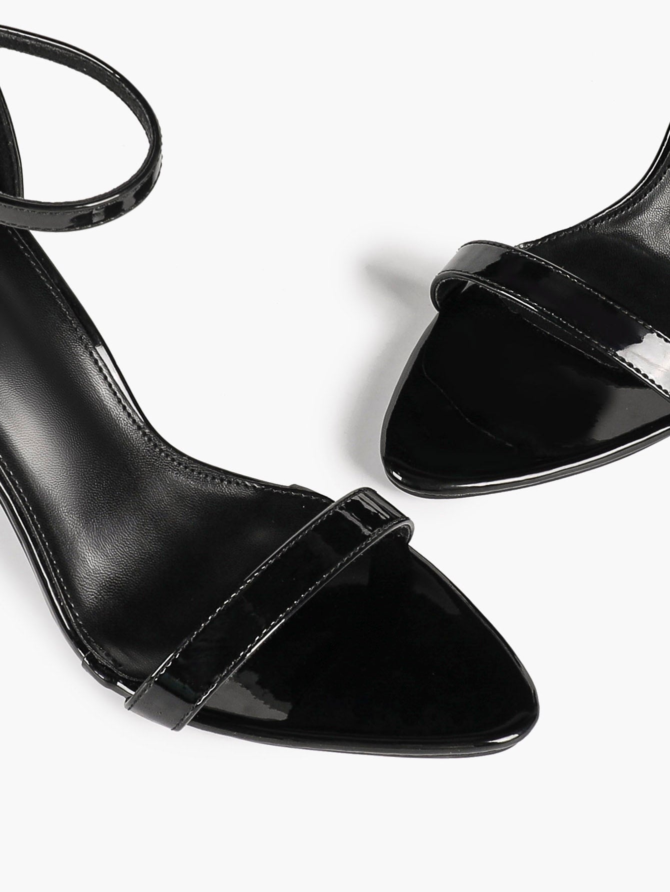 Black Patent Single Strap Stiletto Sandals Pointed Open Toe Ankle Buckle Heels Elegant Minimalist Shoes