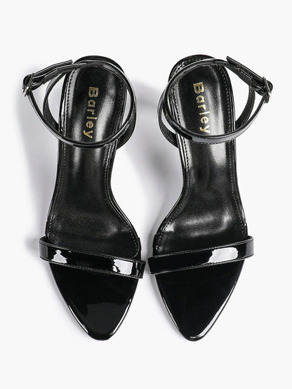 Women Leather High-Heel Sandals Pointed Toe Open Back Stiletto Heels Office Dress Shoes YISHIFAN