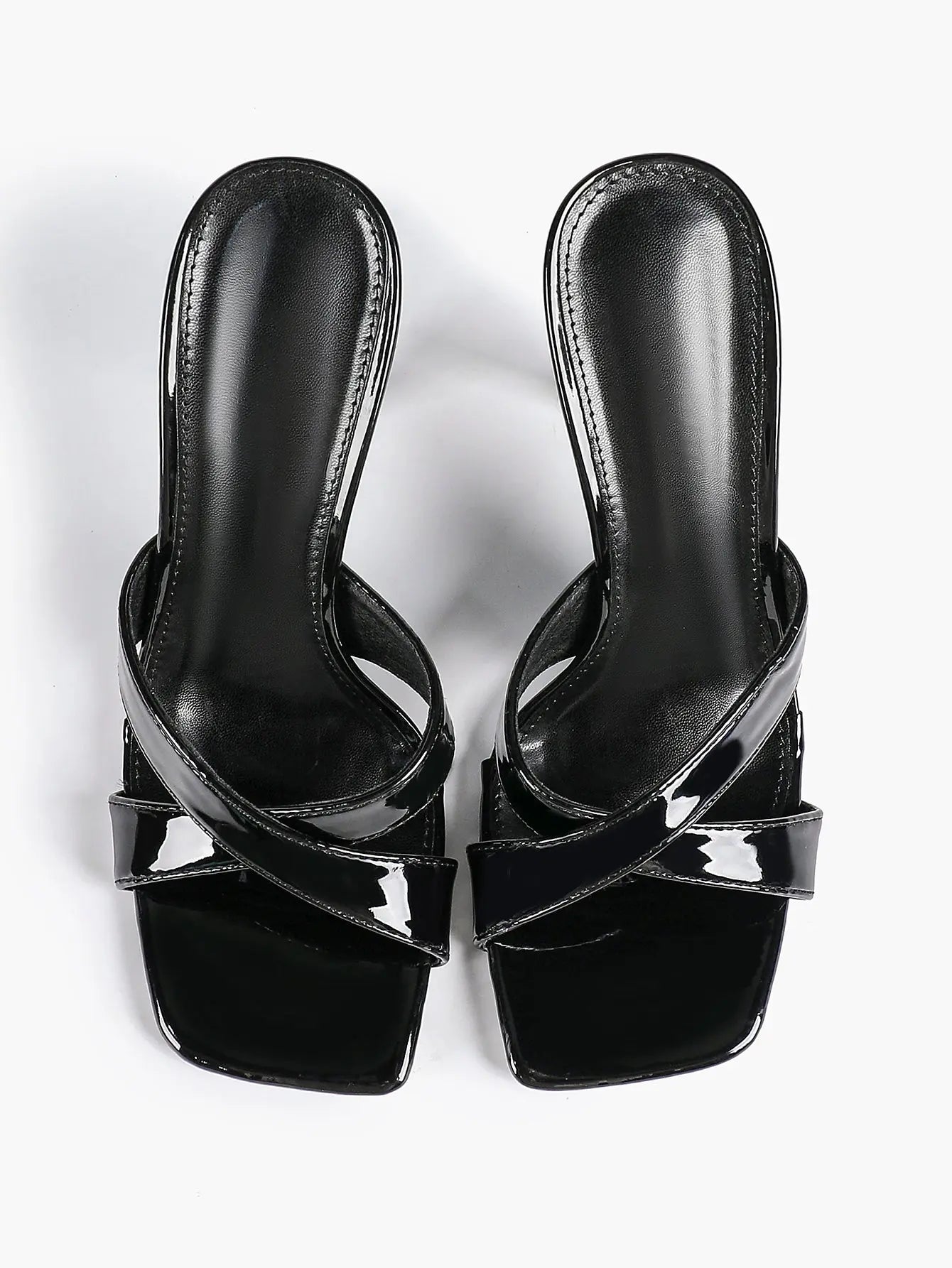 Women's Leather Mule Sandals Block Heel Cross Strap Slip with 3.74 Inch Heel For Daily Casual Office Dress Shoes YISHIFAN