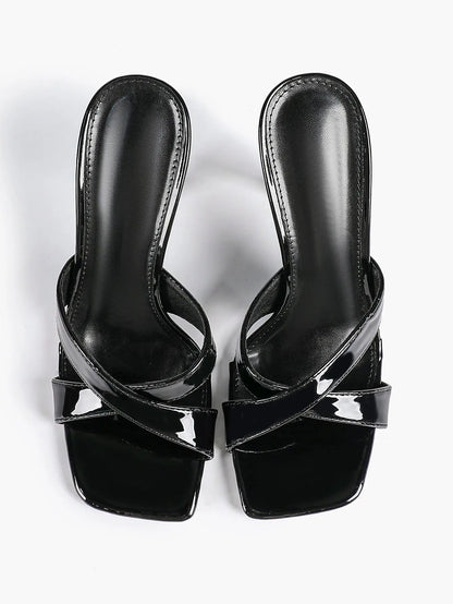 Women's Leather Mule Sandals Block Heel Cross Strap Slip with 3.74 Inch Heel For Daily Casual Office Dress Shoes YISHIFAN