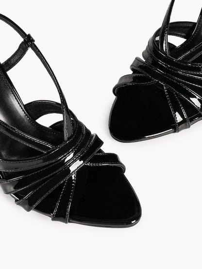 Women's Black Patent Leather Pointed Toe Stiletto Slingback Pumps Adjustable Buckle Office