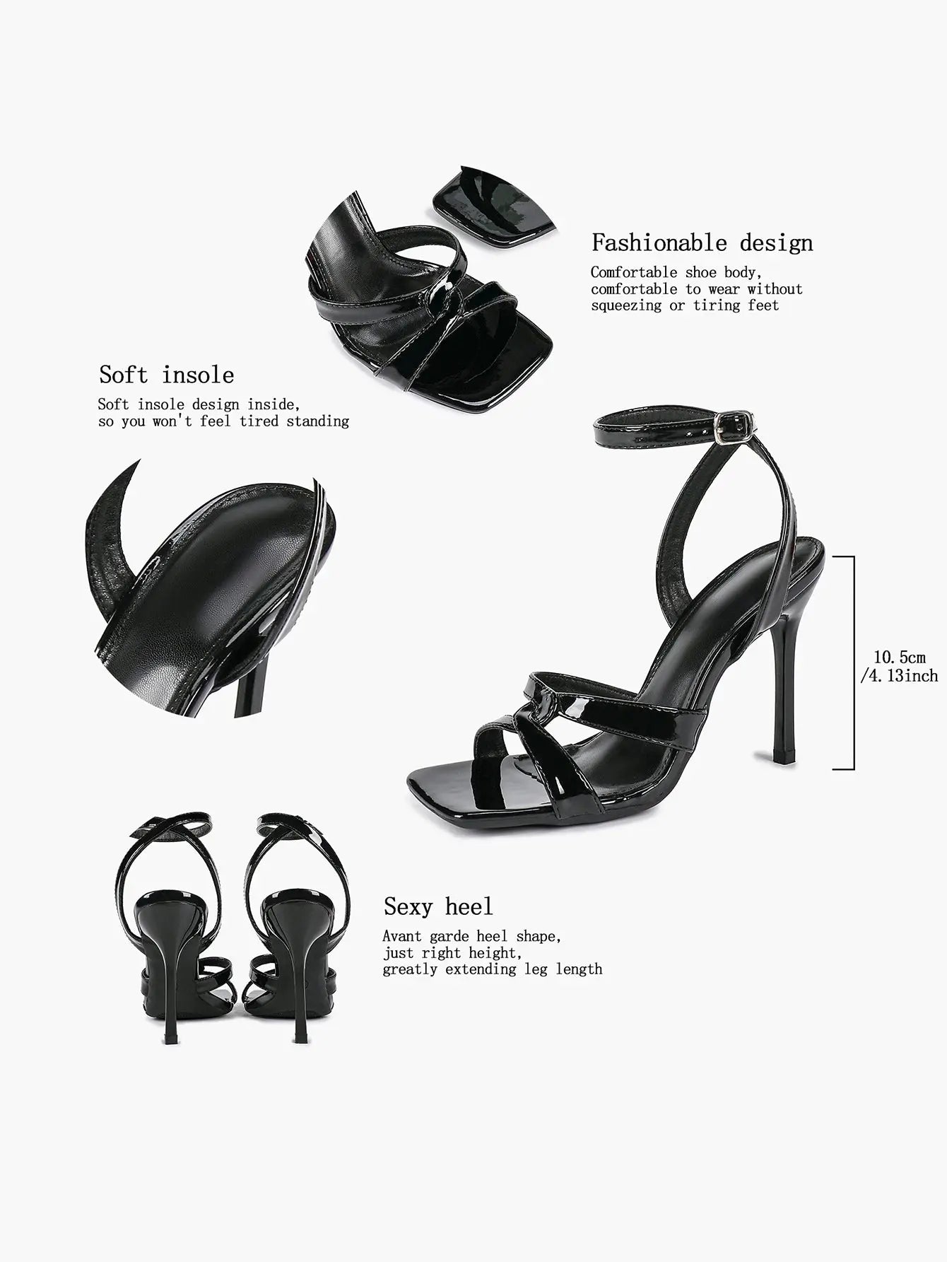 Women's Gold Leather Cross Strap Stiletto Heels 4.13 Inch Square Toe Ankle Strap Sandals YISHIFAN