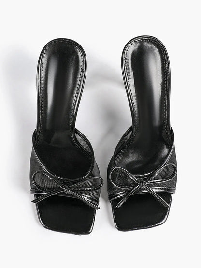 Women's Bowknot Mesh High Heel Sandals 3.74 Inch Open Square Toe Stiletto Sandals YISHIFAN