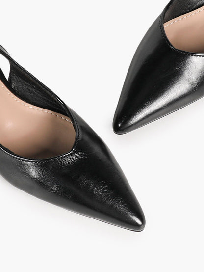 Nude Patent Slingback Heels with Pointed Toe and Comfortable Block Heel