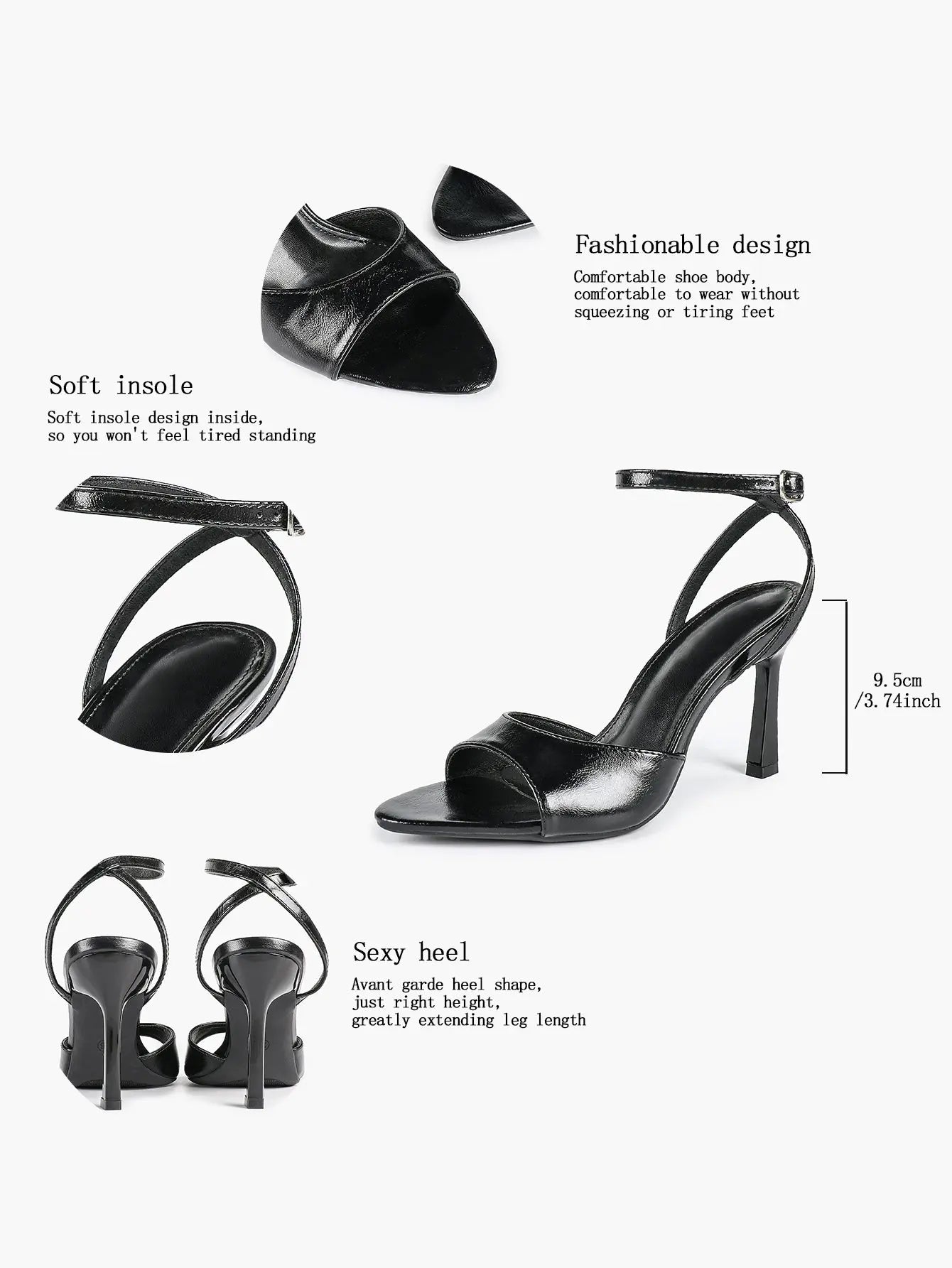 Women's Metallic Gloss Opened Pointed Toe Ankle Strap Stiletto Sandals Avant-Garde Heel for Party Casual YISHIFAN