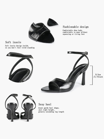 Women's Metallic Gloss Opened Pointed Toe Ankle Strap Stiletto Sandals Avant-Garde Heel for Party Casual YISHIFAN
