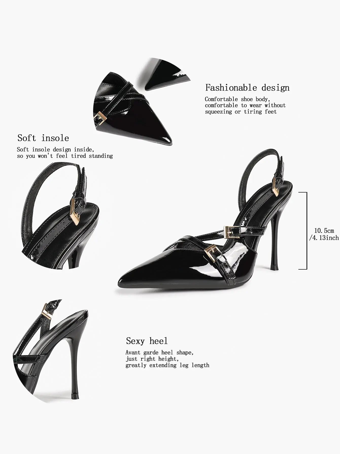 Slingback Pumps for Women Pointed Toe Cross Strap Stiletto Heels Buckle Dress Shoes Party Wedding YISHIFAN