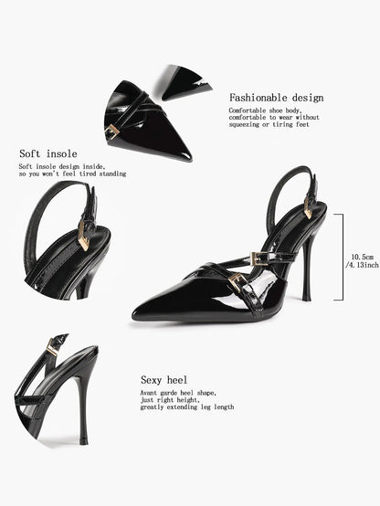 Slingback Pumps for Women Pointed Toe Cross Strap Stiletto Heels Buckle Dress Shoes Party Wedding YISHIFAN