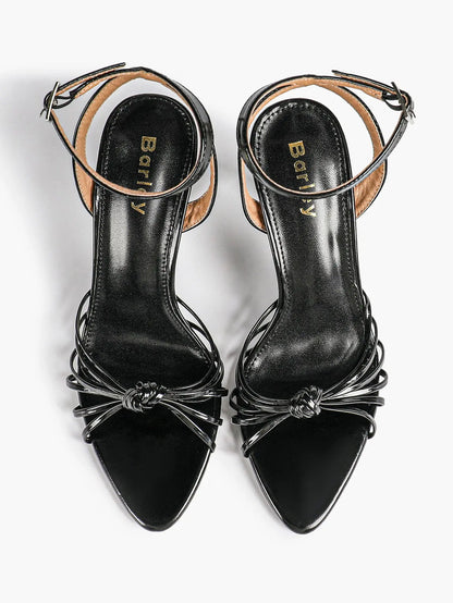 Women's Black Stiletto Heels 3.54 Inch Crisscross Strap Sandals Wedding Party Evening Dress Shoes YISHIFAN