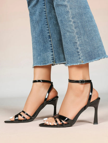 Brown Leather High-Heel Sandals  Cross Strap Stiletto Heels Wedding Party Dress Shoes YISHIFAN