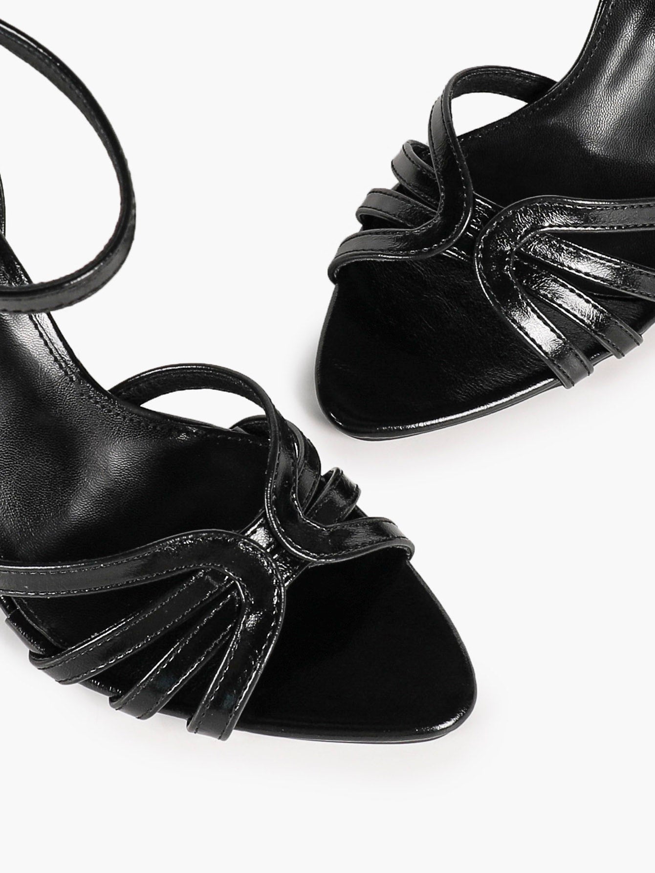 Women's Black Patent Knotted Strap Ankle Strap Block Heels Open Toe Dress Shoes