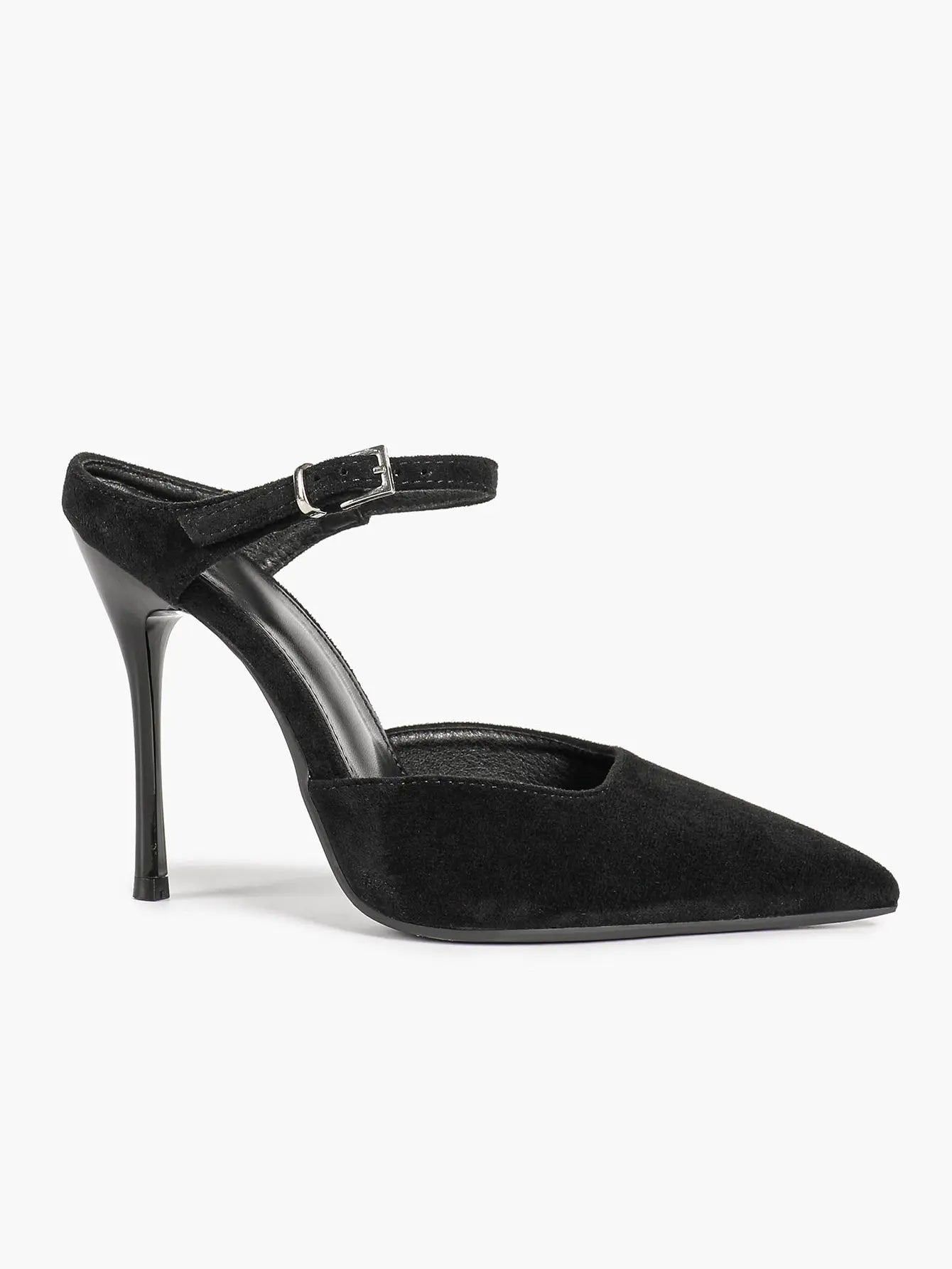Women's Suede Pointed Toe D'Orsay Pumps Ankle Strap Stiletto High Heels with Buckle YISHIFAN