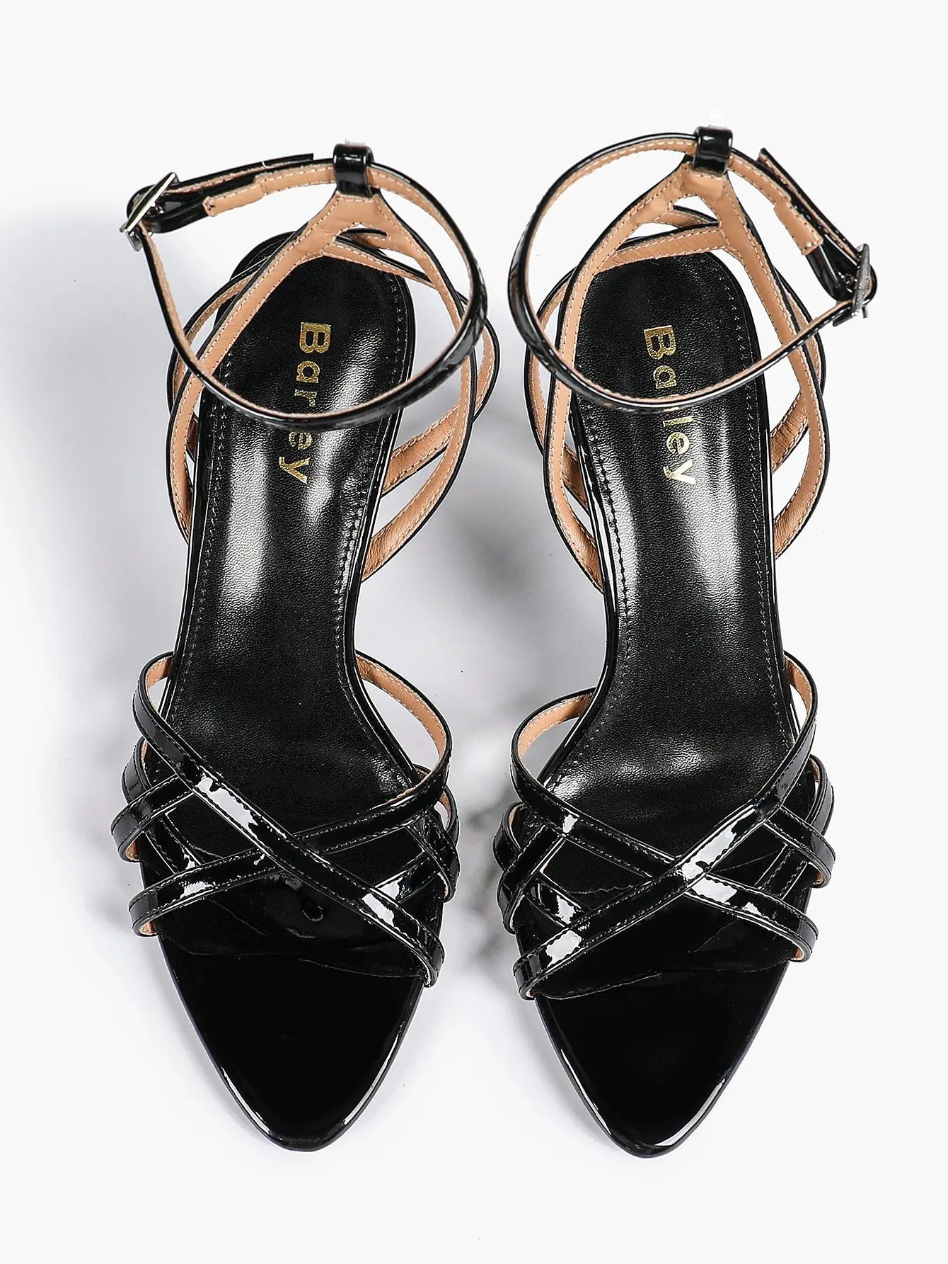 Leather Stiletto Heels for Women Open Pointed Toe Cross Ankle Strap Sandals for Wedding Party YISHIFAN