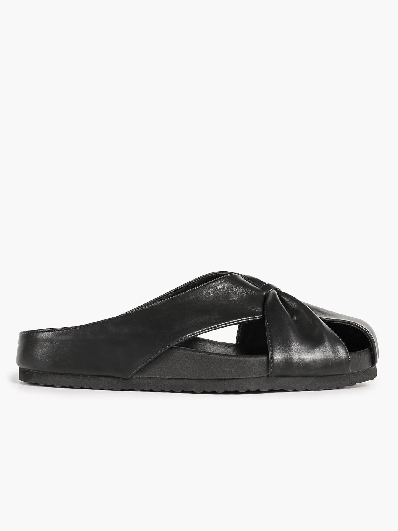 White Crossover Knot Slide Sandals – Women's Open Toe Flat Mule with Cushioned Footbed YISHIFAN
