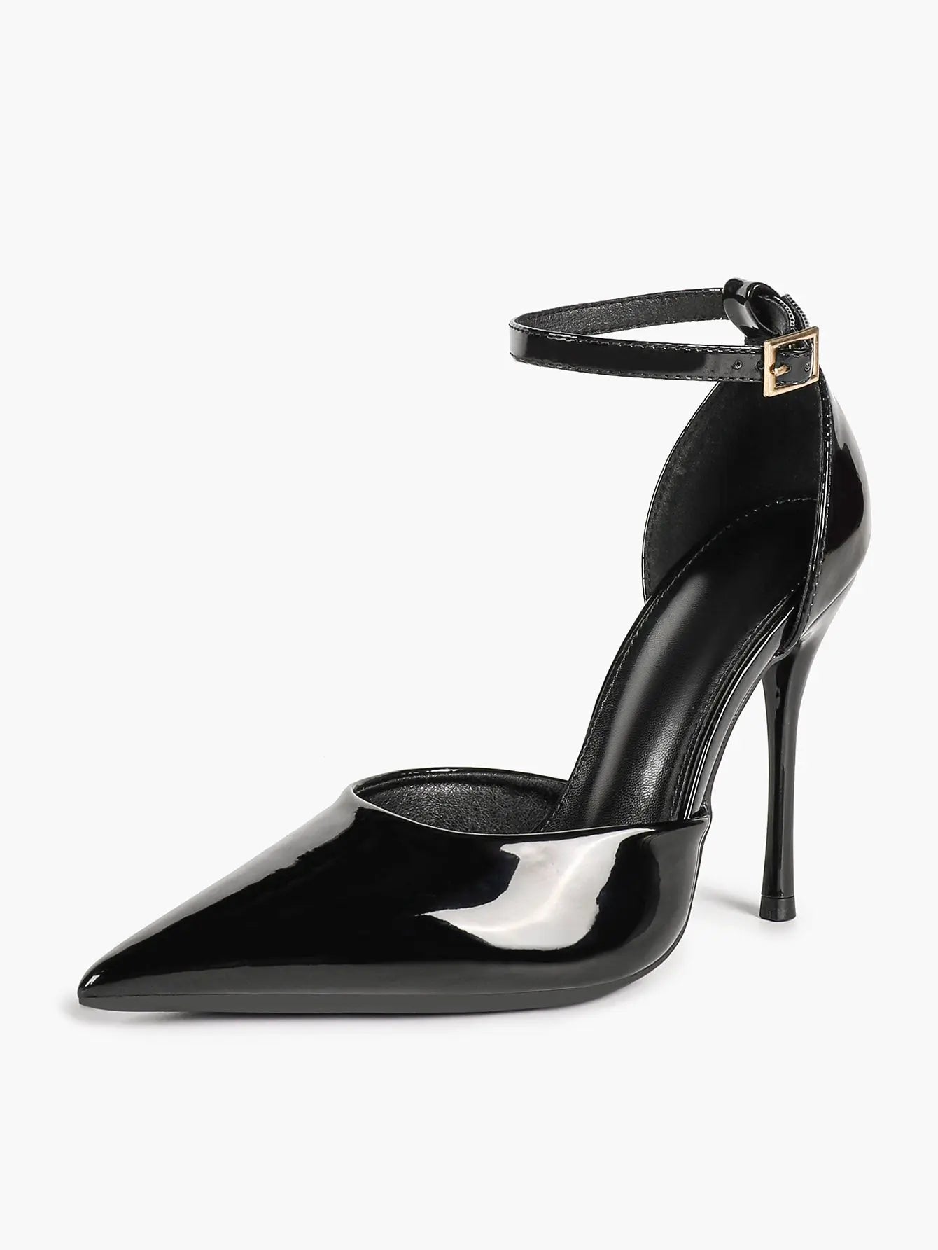 "Noir Edge" Patent Leather Pointed-Toe Ankle Strap D'Orsay Stilettos YISHIFAN