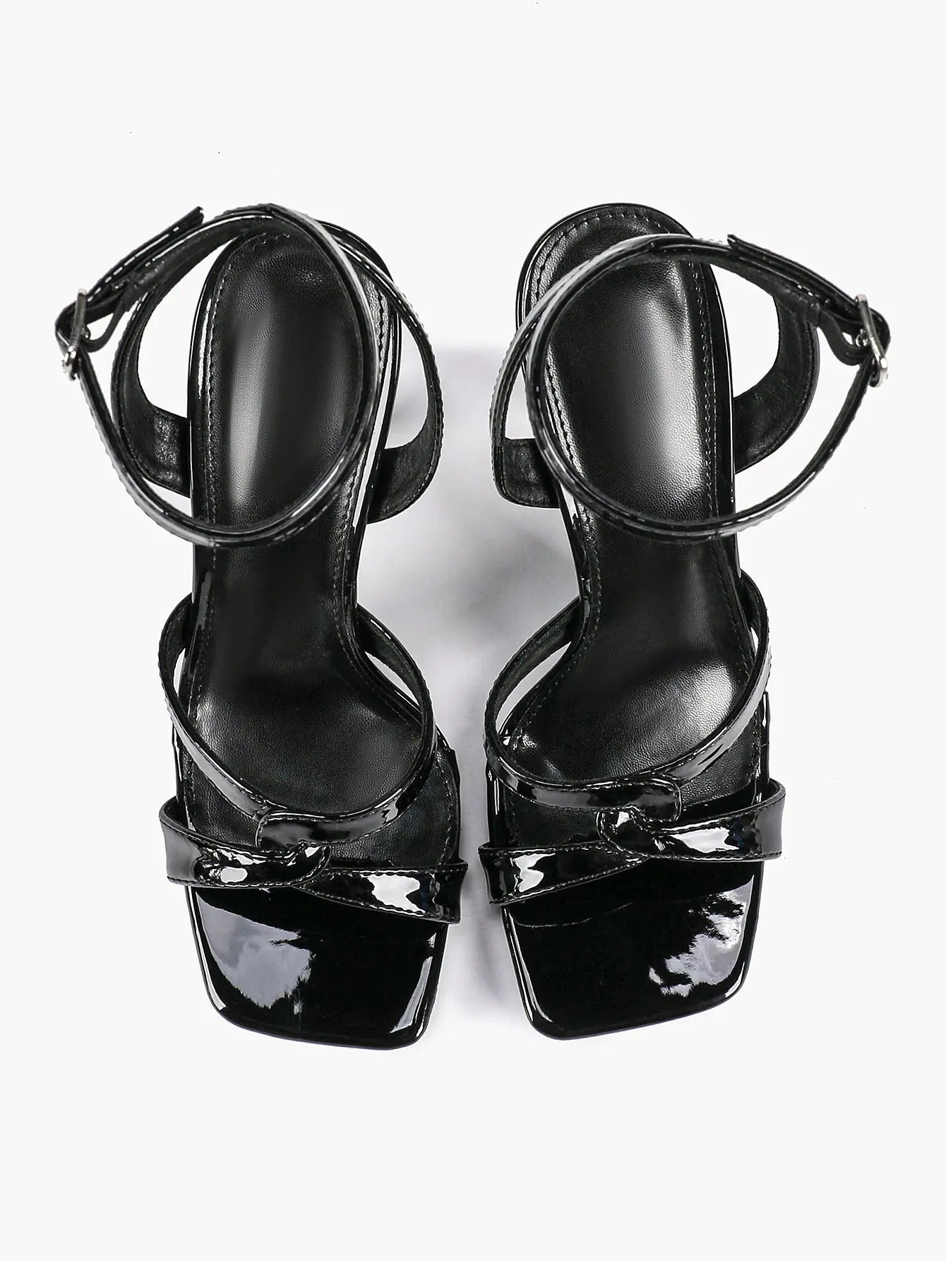 Women's Gold Leather Cross Strap Stiletto Heels 4.13 Inch Square Toe Ankle Strap Sandals YISHIFAN