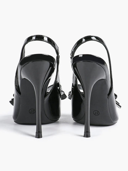 Women's Leather Bowknot High-Heel Closed Toe Pointed Toe Slingback Stiletto Heels Top-quality Shoes YISHIFAN