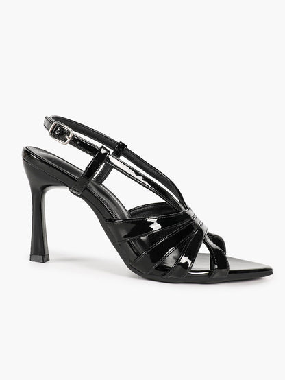 Women's Black Patent Leather Pointed Toe Stiletto Slingback Pumps Adjustable Buckle Office