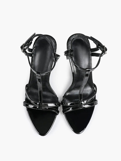 Women's Metallic Gold T-Strap Multi-Strap Stiletto Sandals Stiletto Heel for Party Office Shoes YISHIFAN