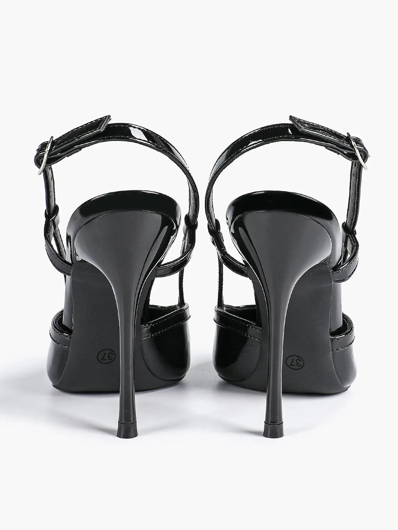 Women's Black Leather High-Heel Sandals Pointed Toe Stiletto Heels Office with for Wedding Party YISHIFAN