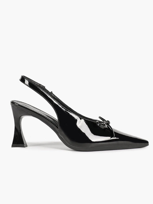 Women's Bow Slingback Pumps Patent Leather Pointed Toe Chunky High Heels Dress Shoes YISHIFAN