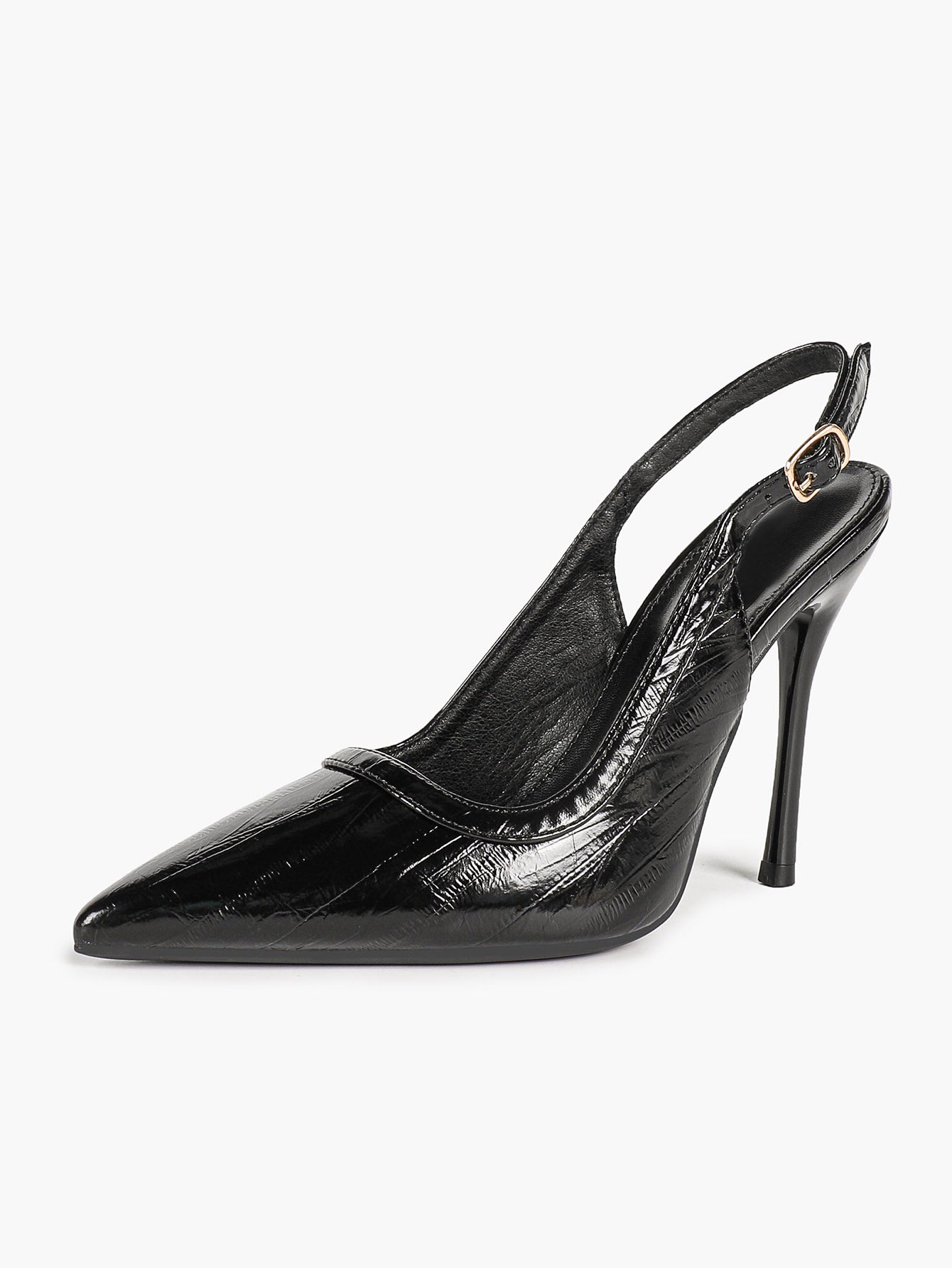 Women's Red Patent Croc Print Pointed Toe Slingback Stilettos Ankle Strap Closed Toe Heels Chic Date Night Shoes