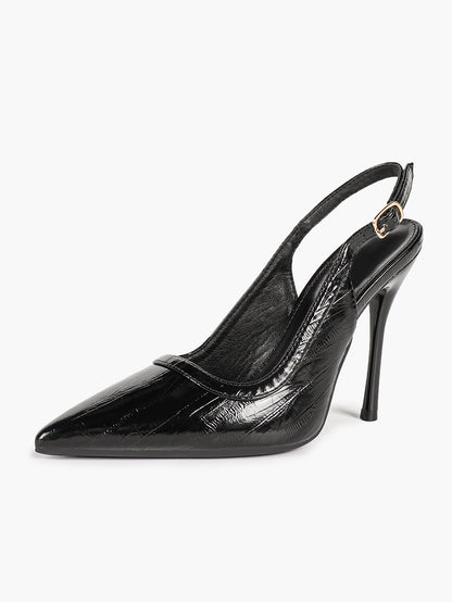Women's Red Patent Croc Print Pointed Toe Slingback Stilettos Ankle Strap Closed Toe Heels Chic Date Night Shoes