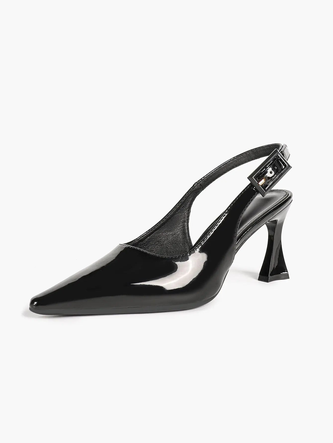 Women's Pointed Toe Slingback Pumps Patent Leather Chunky High Heels Dress Shoes with Adjustable Buckle Strap YISHIFAN