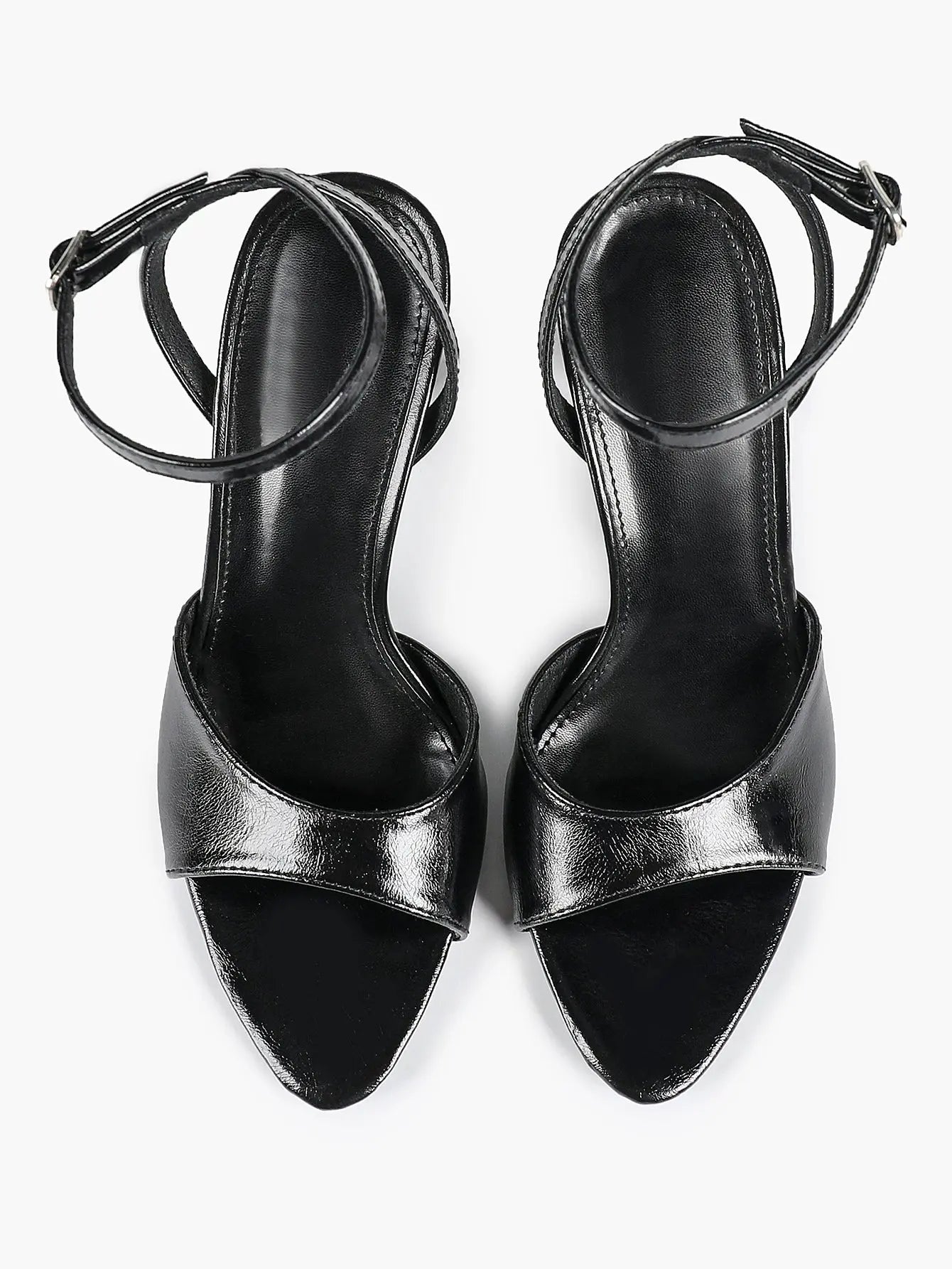 Women's Metallic Gloss Opened Pointed Toe Ankle Strap Stiletto Sandals Avant-Garde Heel for Party Casual YISHIFAN