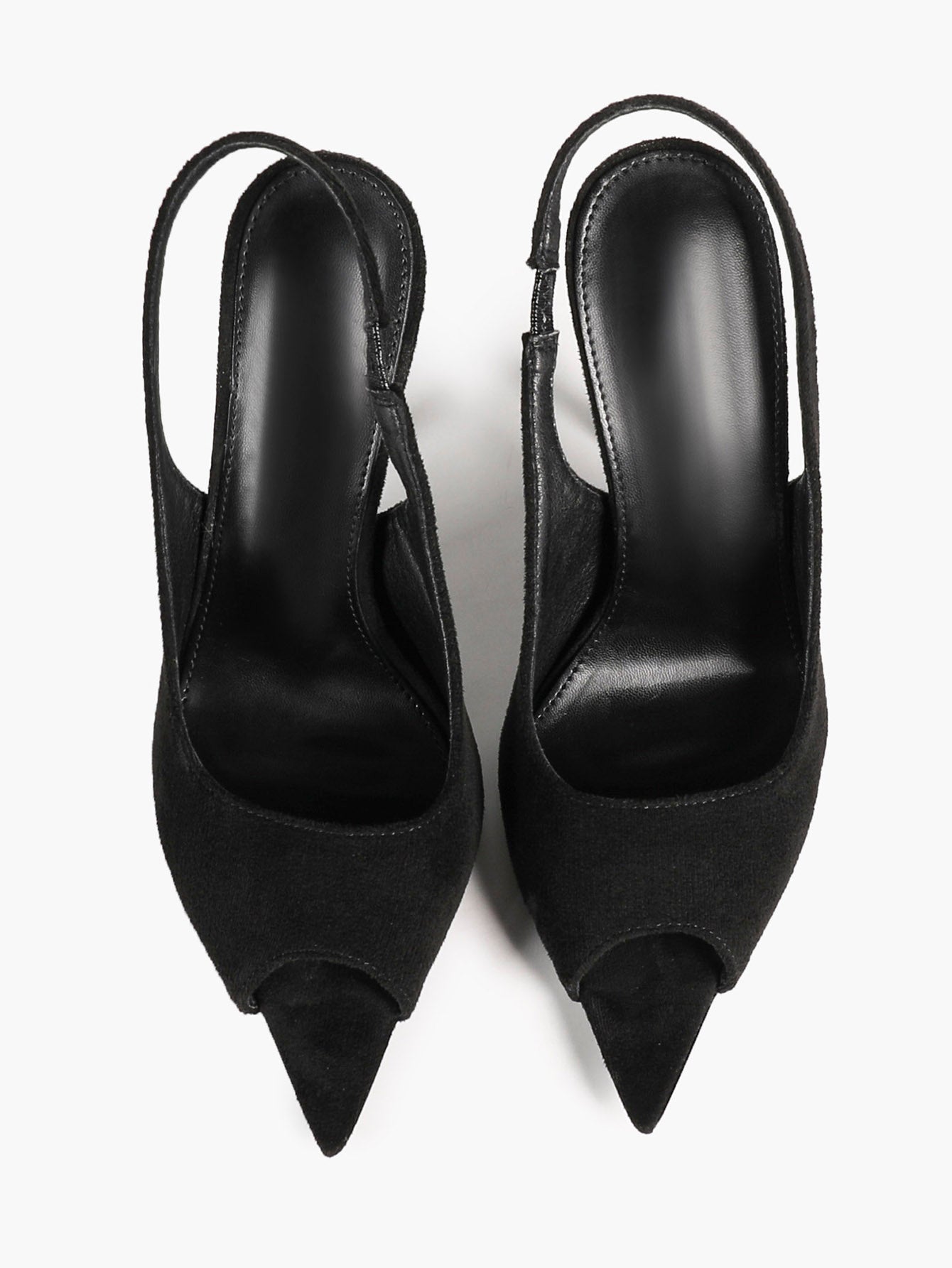 Women's Black Suede Pointed Peep Toe Stiletto Slingback Pumps Elastic Strap Office Shoes