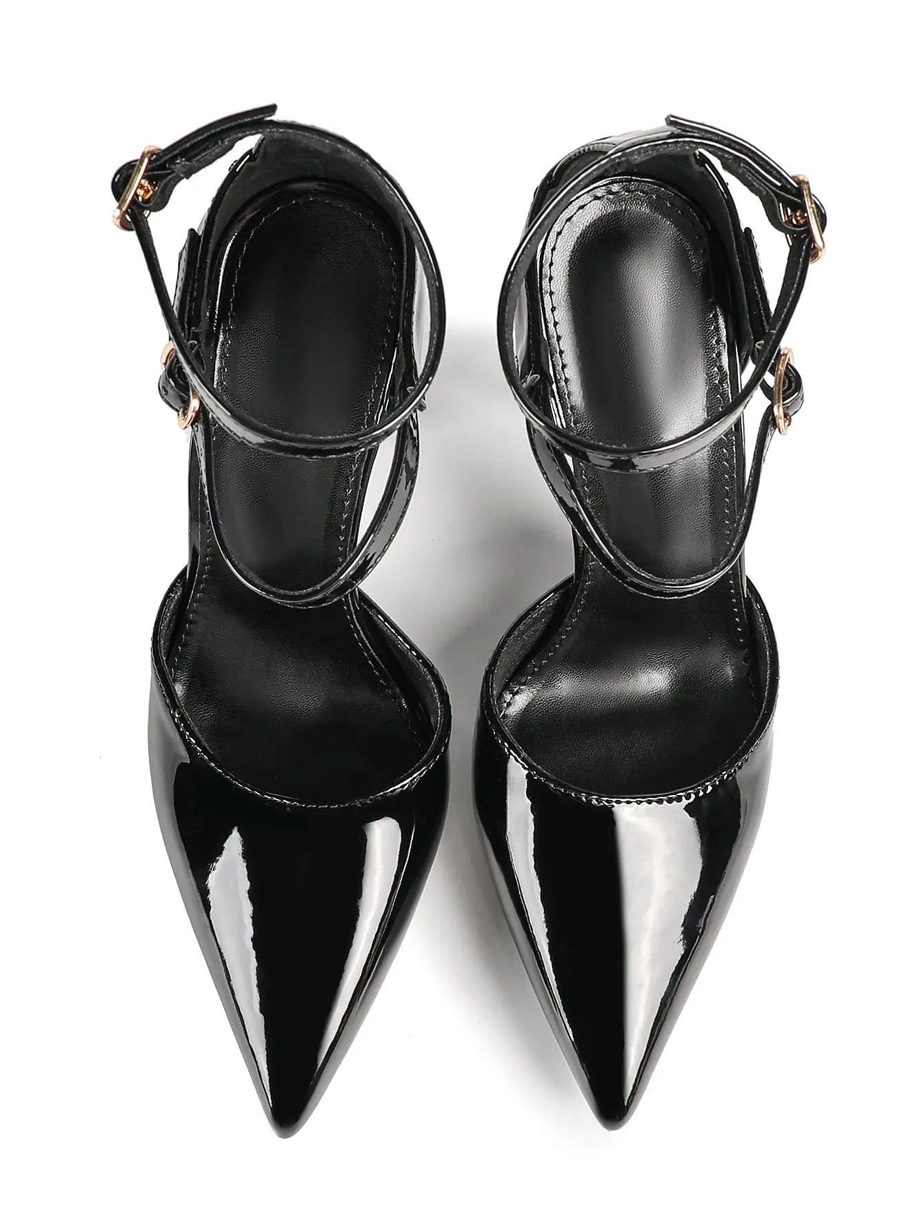 Women's Black Closed Pointed Toe Stiletto Double Ankle Strap Sculptural Heel for Party Formal Dress Shoes YISHIFAN