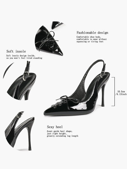 Slingback Pumps for Women Pointed Toe Bow Tie Stiletto Heels Dress Shoes Comfortable Sexy High Heels YISHIFAN