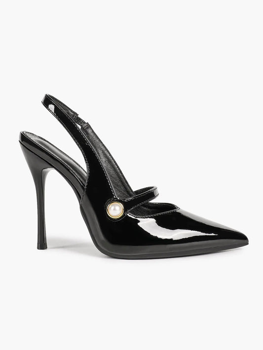 Women's Pointed Toe Slingback Stiletto Pumps Mary Jane High Heels with Pearl Accent YISHIFAN