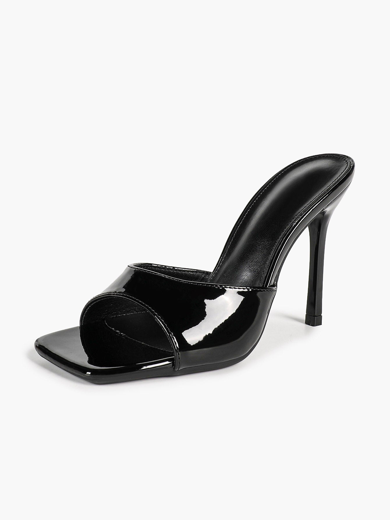 Women's White Patent Square Toe Stiletto Mules Slip-On Single Band Summer Vacation Shoes