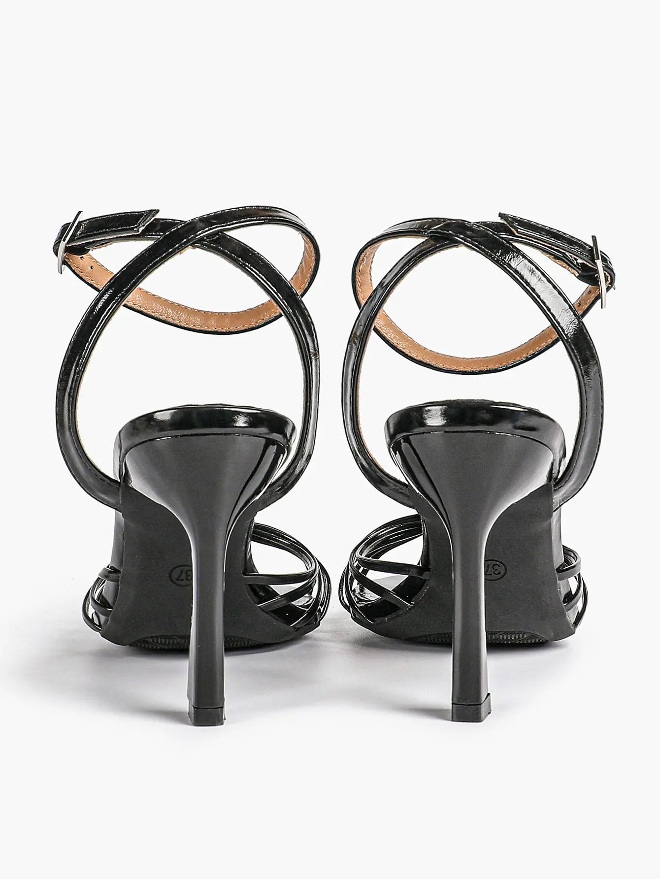 Women's Black Stiletto Heels 3.54 Inch Crisscross Strap Sandals Wedding Party Evening Dress Shoes YISHIFAN