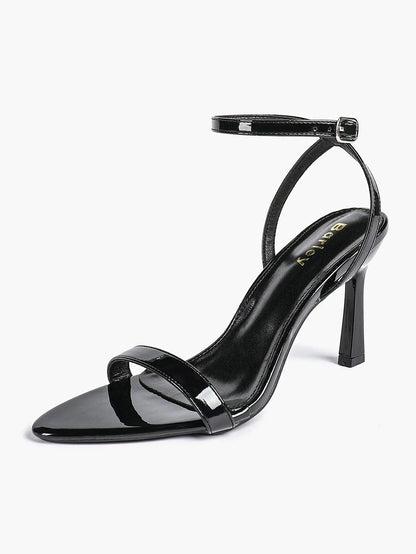 Women Leather High-Heel Sandals Pointed Toe Open Back Stiletto Heels Office Dress Shoes YISHIFAN