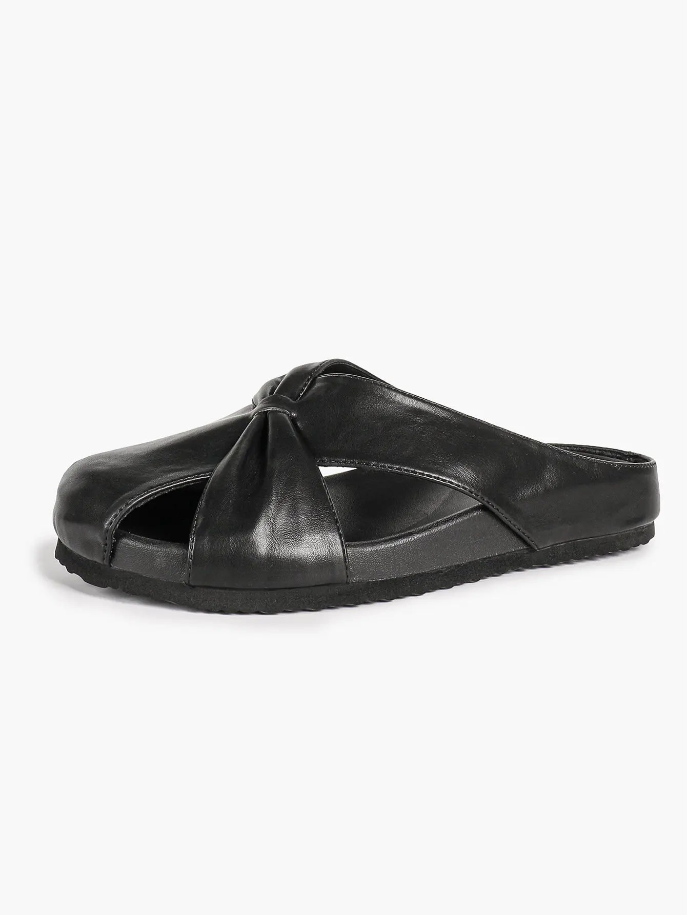 White Crossover Knot Slide Sandals – Women's Open Toe Flat Mule with Cushioned Footbed YISHIFAN