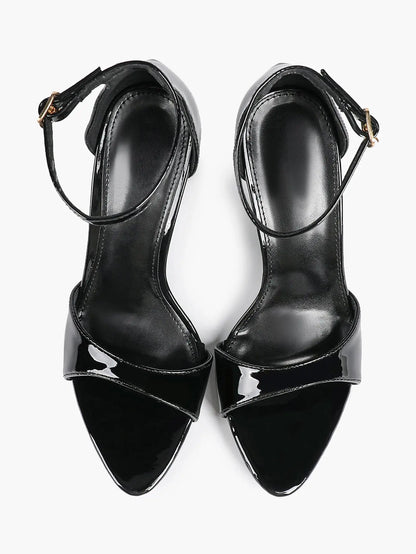 Women's Black High-Heel Sandals 3.74 Inch Stiletto Heels with Adjustable Ankle Strap for Wedding Party Casual YISHIFAN