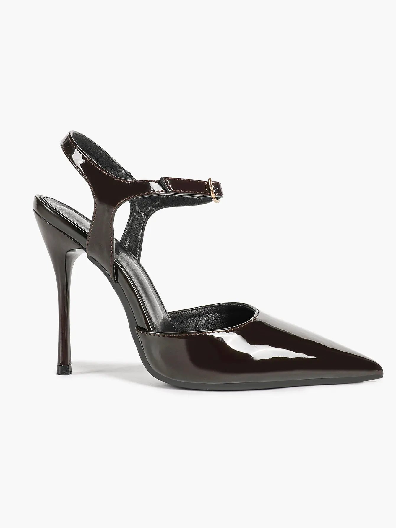 Women's Patent D'Orsay Pumps 10.5cm Stiletto Ankle-Strap Pointed Heels YISHIFAN