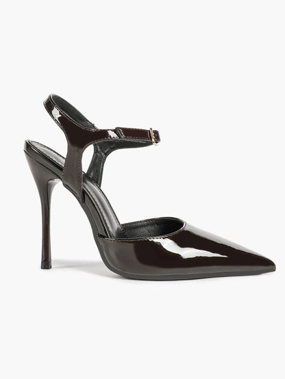Women's Patent D'Orsay Pumps 10.5cm Stiletto Ankle-Strap Pointed Heels YISHIFAN