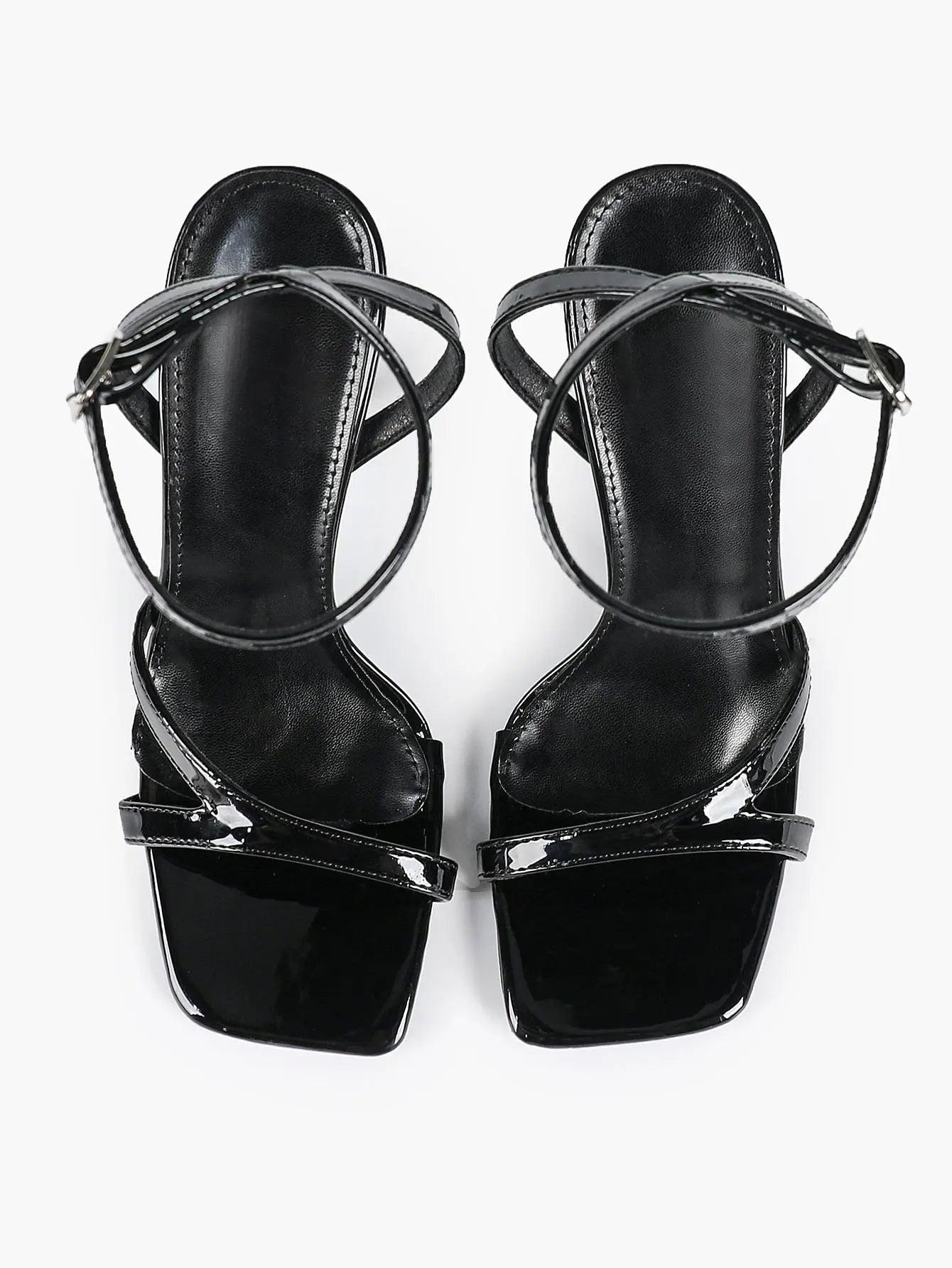Women's Leather Adjustable Ankle Strap Stiletto Heels High Heels 4.13 Inch Heel Open Square Toe Sandals YISHIFAN