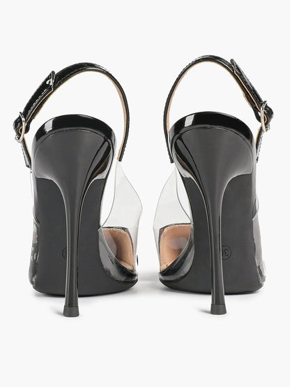 Women's Closed Pointed Toe Transparents Edge Stiletto Heel for Party Formal Dress Shoes YISHIFAN
