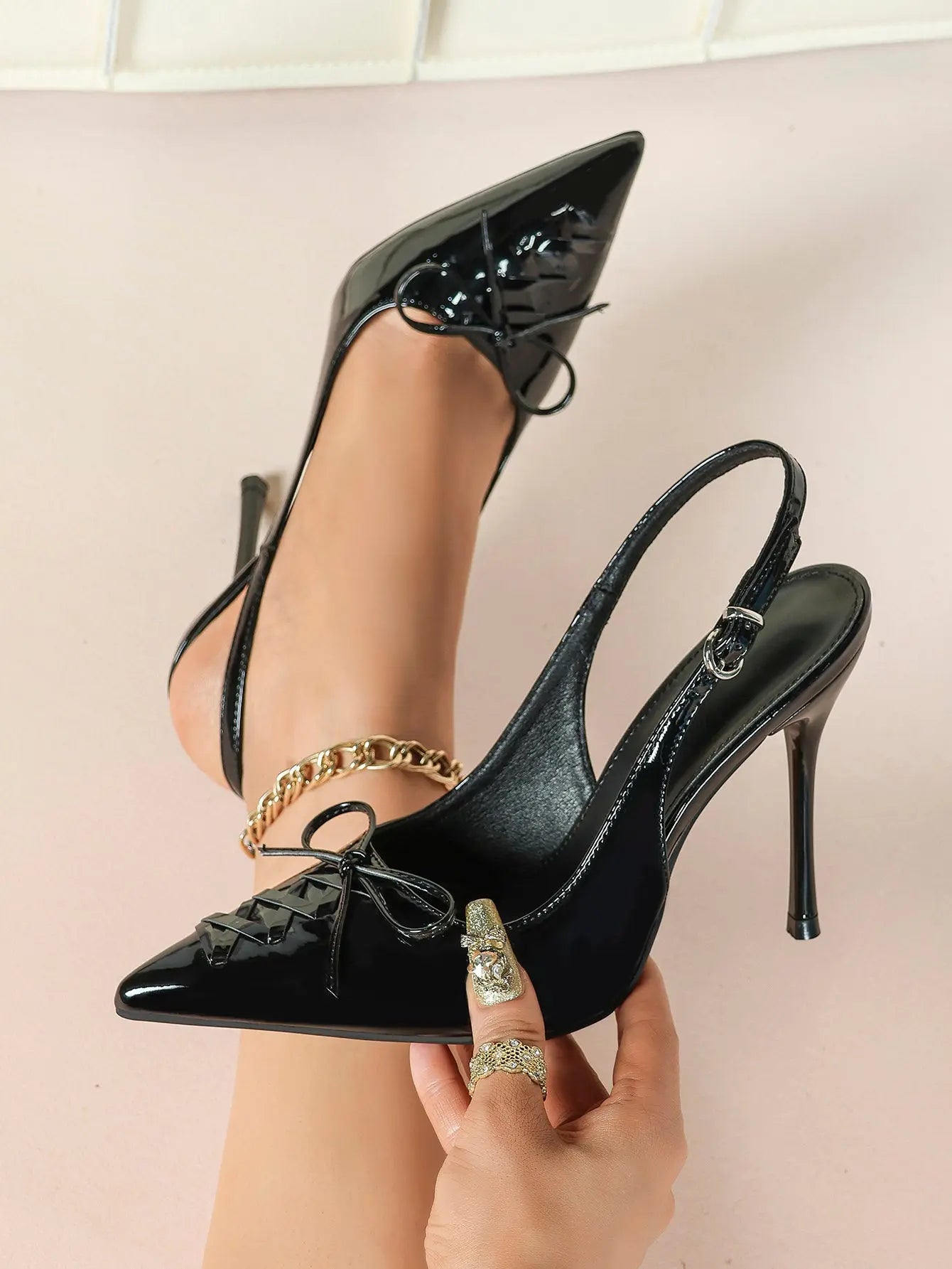 Slingback Pumps for Women Pointed Toe Bow Tie Stiletto Heels Dress Shoes Comfortable Sexy High Heels YISHIFAN