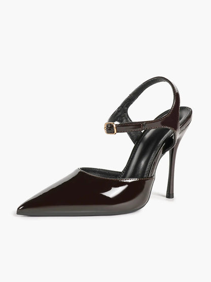Women's Patent D'Orsay Pumps 10.5cm Stiletto Ankle-Strap Pointed Heels YISHIFAN