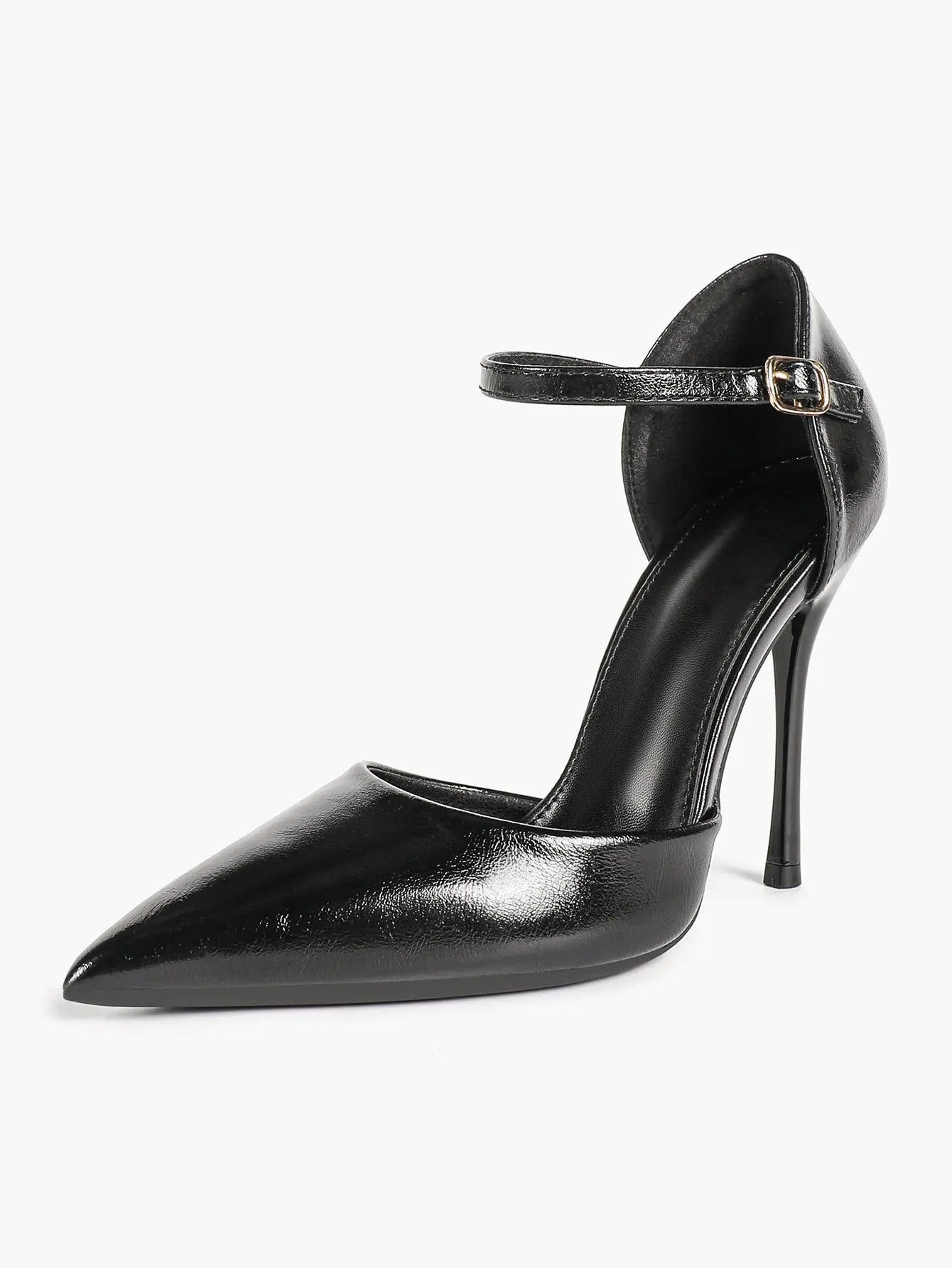 Women's Pointed Toe D'Orsay Pumps Ankle Strap Stiletto High Heels with Buckle YISHIFAN
