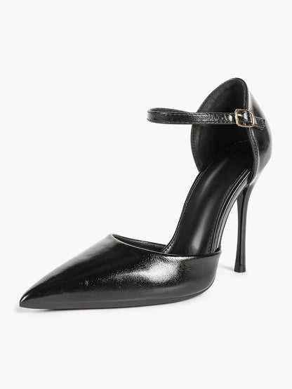 Women's Pointed Toe D'Orsay Pumps Ankle Strap Stiletto High Heels with Buckle YISHIFAN