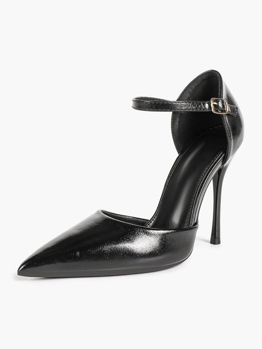 Women's Pointed Toe D'Orsay Pumps Ankle Strap Stiletto High Heels with Buckle YISHIFAN
