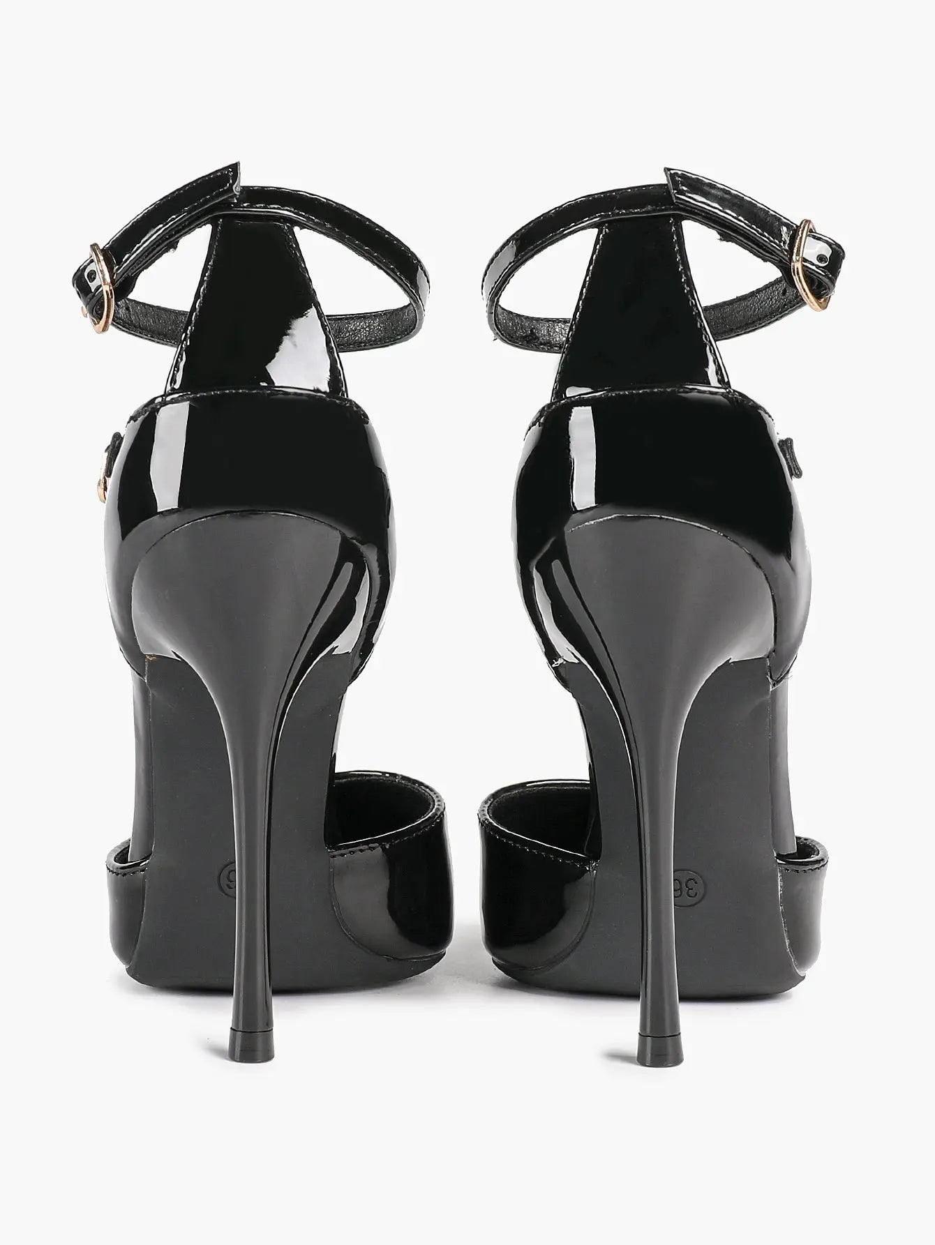Women's Black Closed Pointed Toe Stiletto Double Ankle Strap Sculptural Heel for Party Formal Dress Shoes YISHIFAN